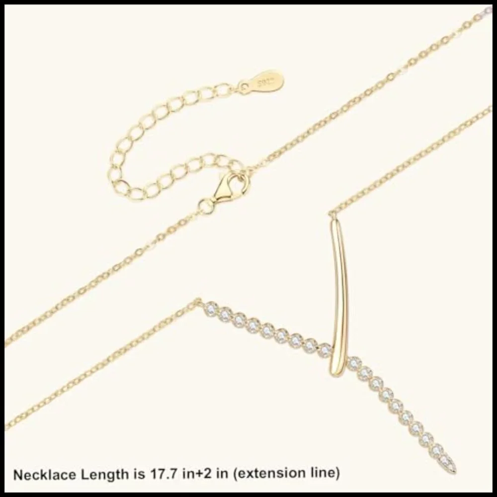 925 Sterling Silver Moissanite Y Pendant Necklace 0.58CTTW